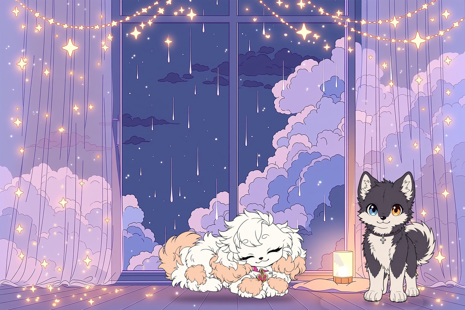 Daisy duerme junto a la ventana, afuera hay tormenta, Fenny vela a su lado